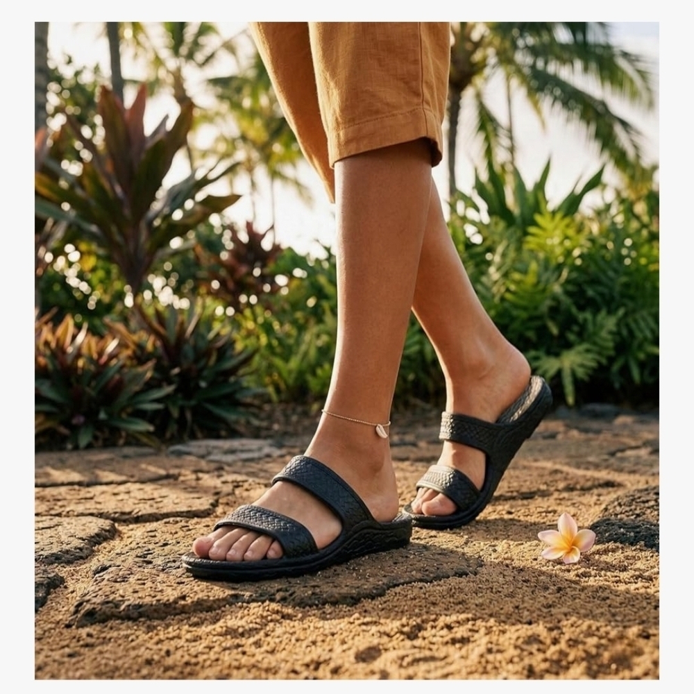 Pali Hawaii Black Double-Strap Slide Sandals